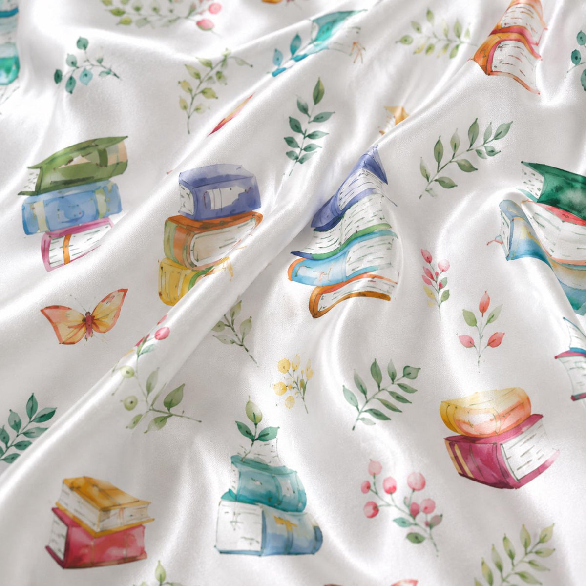 Cozy Book Lover Satin Pajama Set with Stacked Books & Tea Cup Pattern for Stylish Sleepwear