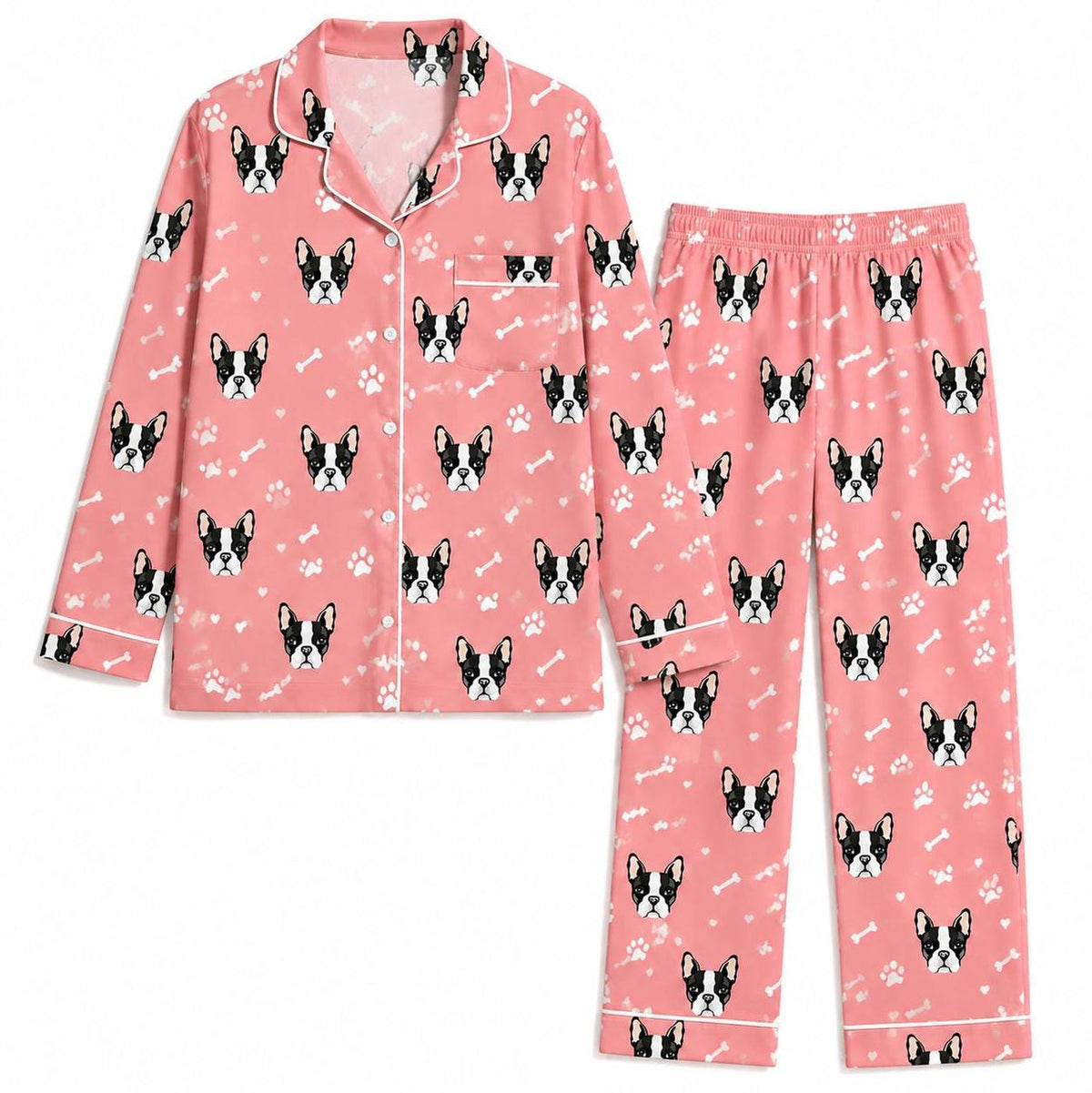 Adorable Boston Terrier Pajamas: Paw Print Puppy Sleep Set Perfect Dog Mom Gift