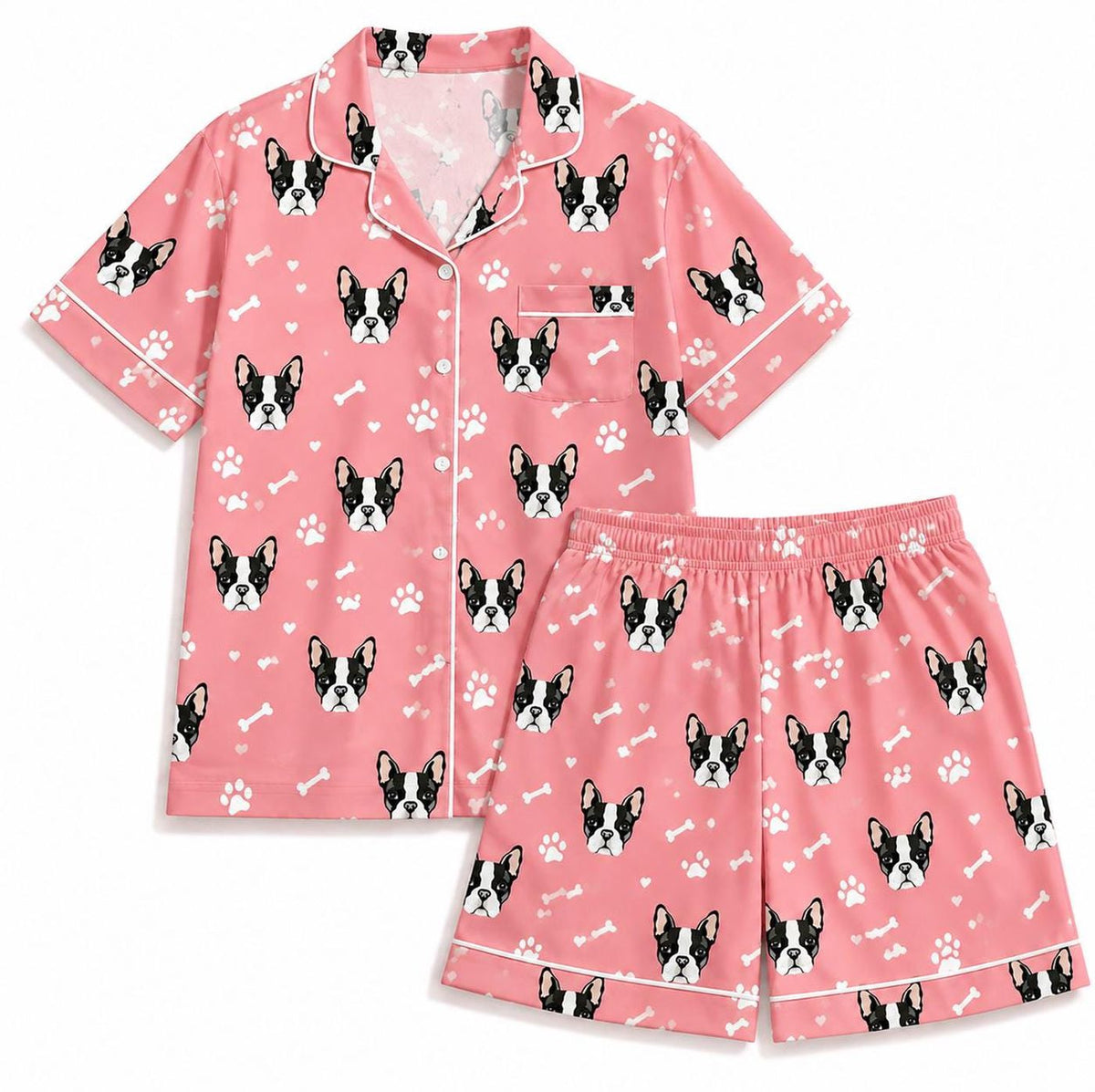 Adorable Boston Terrier Pajamas: Paw Print Puppy Sleep Set Perfect Dog Mom Gift