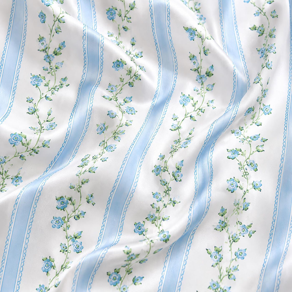 Botanical Floral Vine Satin Pajama Set w Classic Stripe Pattern - Cozy Everyday Sleepwear