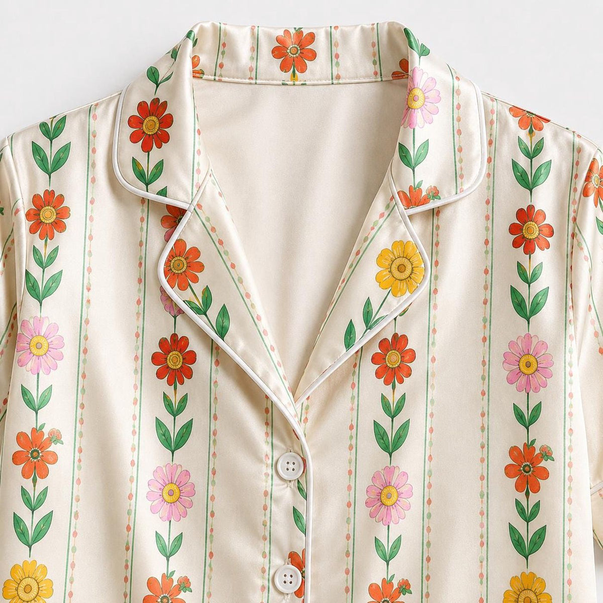 Premium Organic Silk Botanical Garden Print Pajama Set with Delicate Floral Motifs