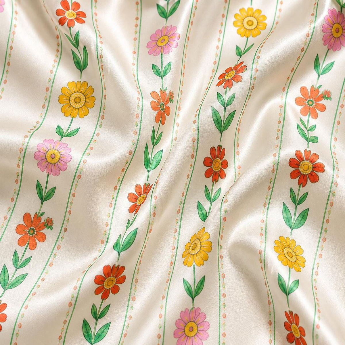 Premium Organic Silk Botanical Garden Print Pajama Set with Delicate Floral Motifs