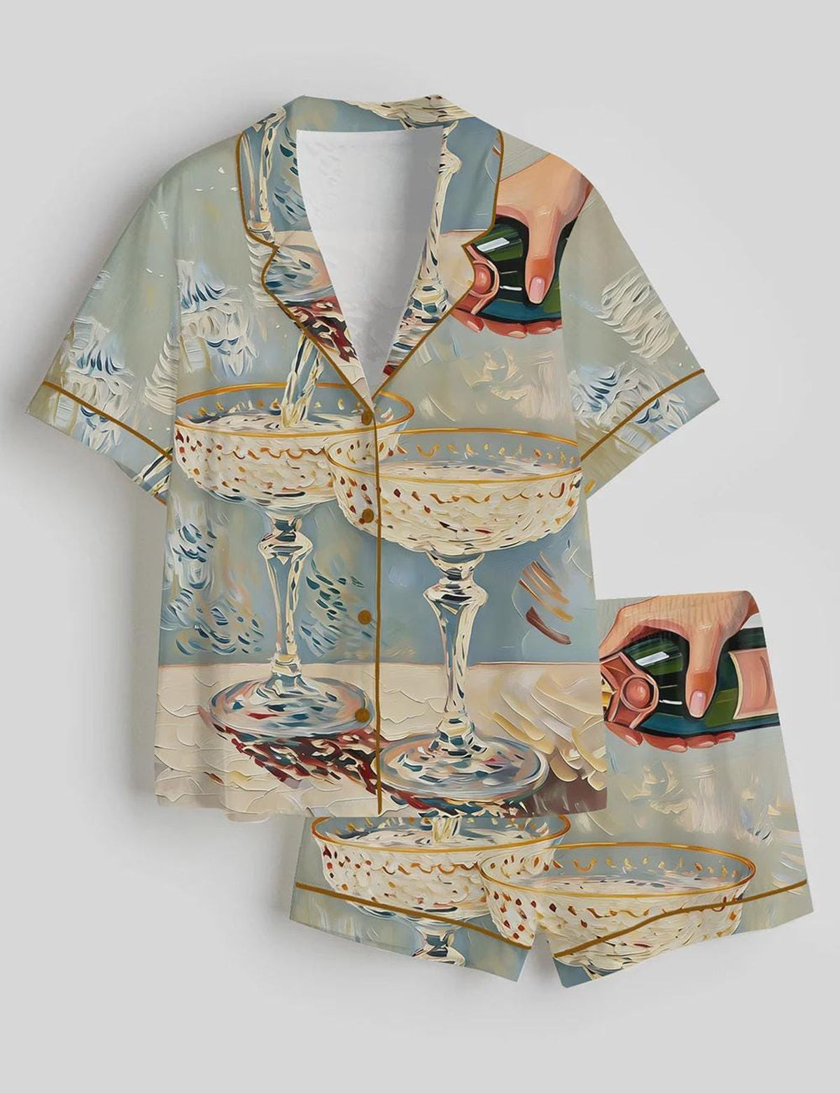 Champagne Satin Bridal Pajama Set – Short & Long Sleeve Women’s Sleepwear Elegant Wine Lover Gift