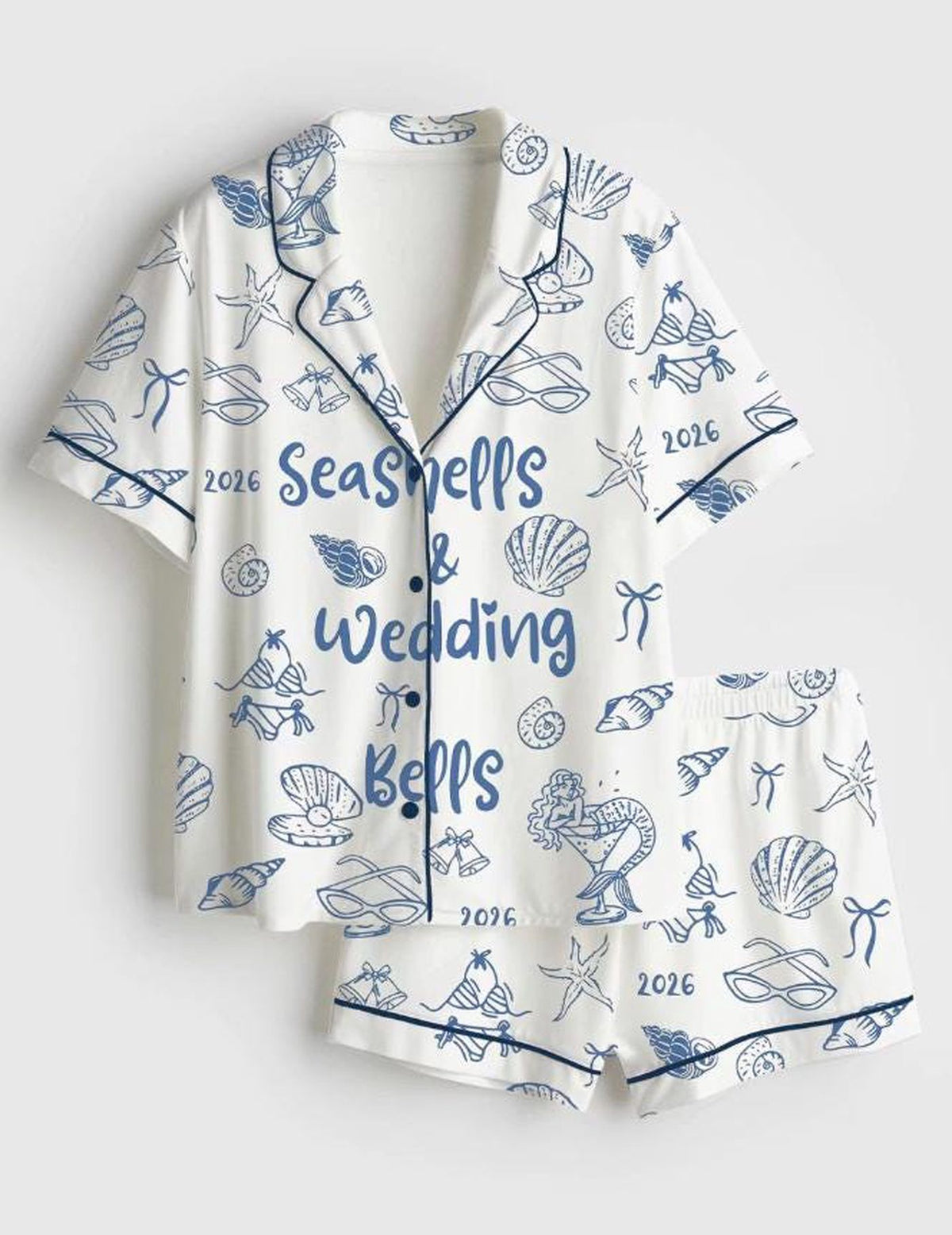 Seashells Wedding Bells Bridal Pajamas: Beach Bachelorette & Honeymoon Gift
