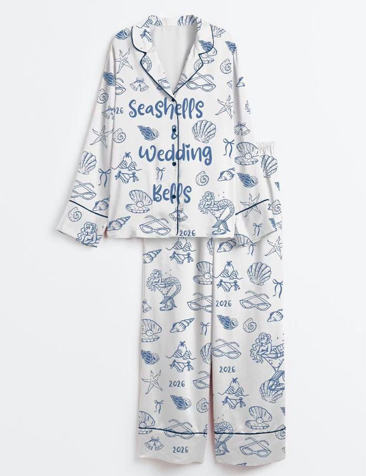 Seashells Wedding Bells Bridal Pajamas: Beach Bachelorette & Honeymoon Gift