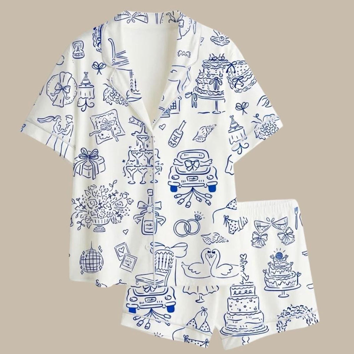Blue Willow Toile Bridal Pajamas Set - Perfect Bachelorette Party & Getting Ready Outfit
