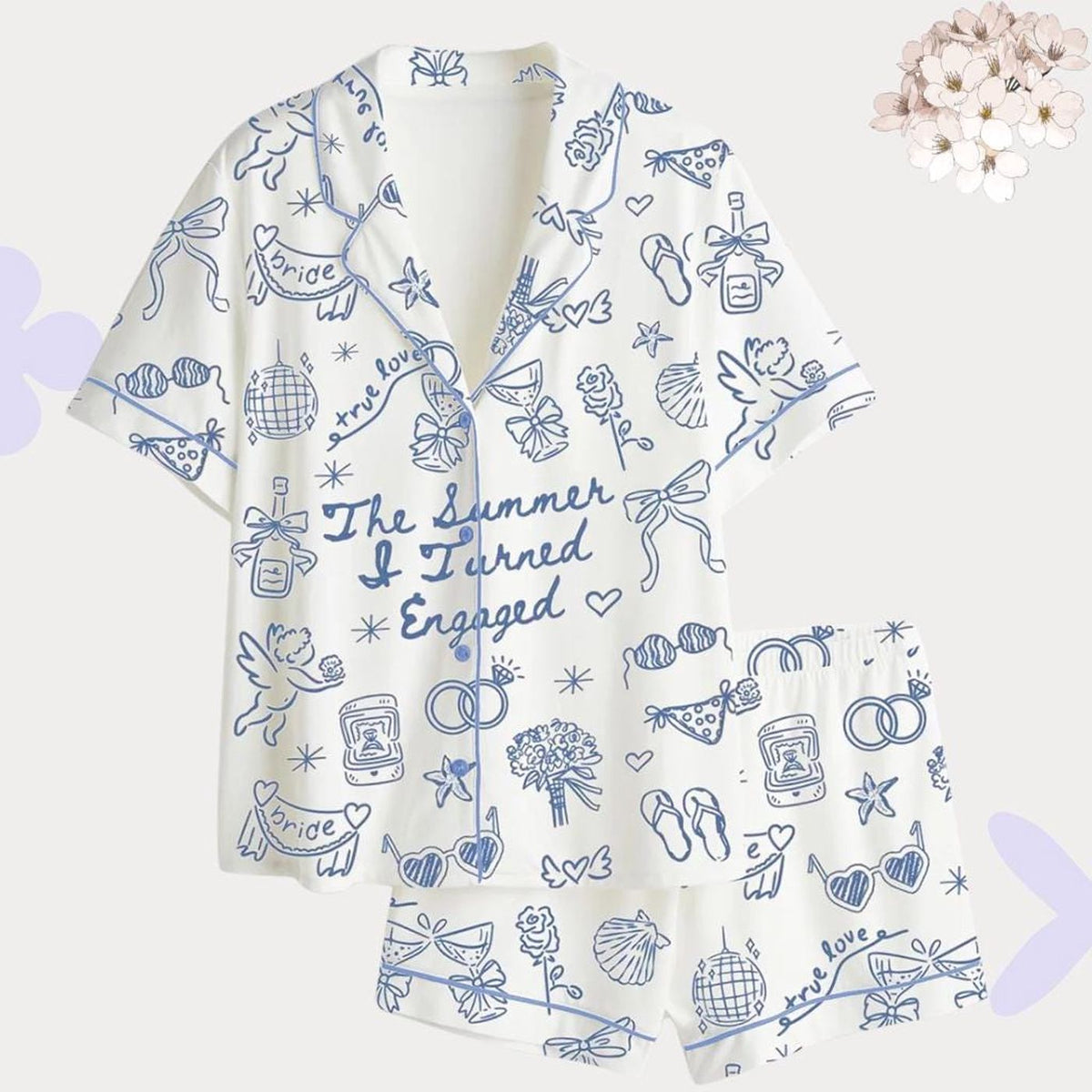 Chic Bridal Toile Pajama Set for Engagement and Bachelorette Parties
