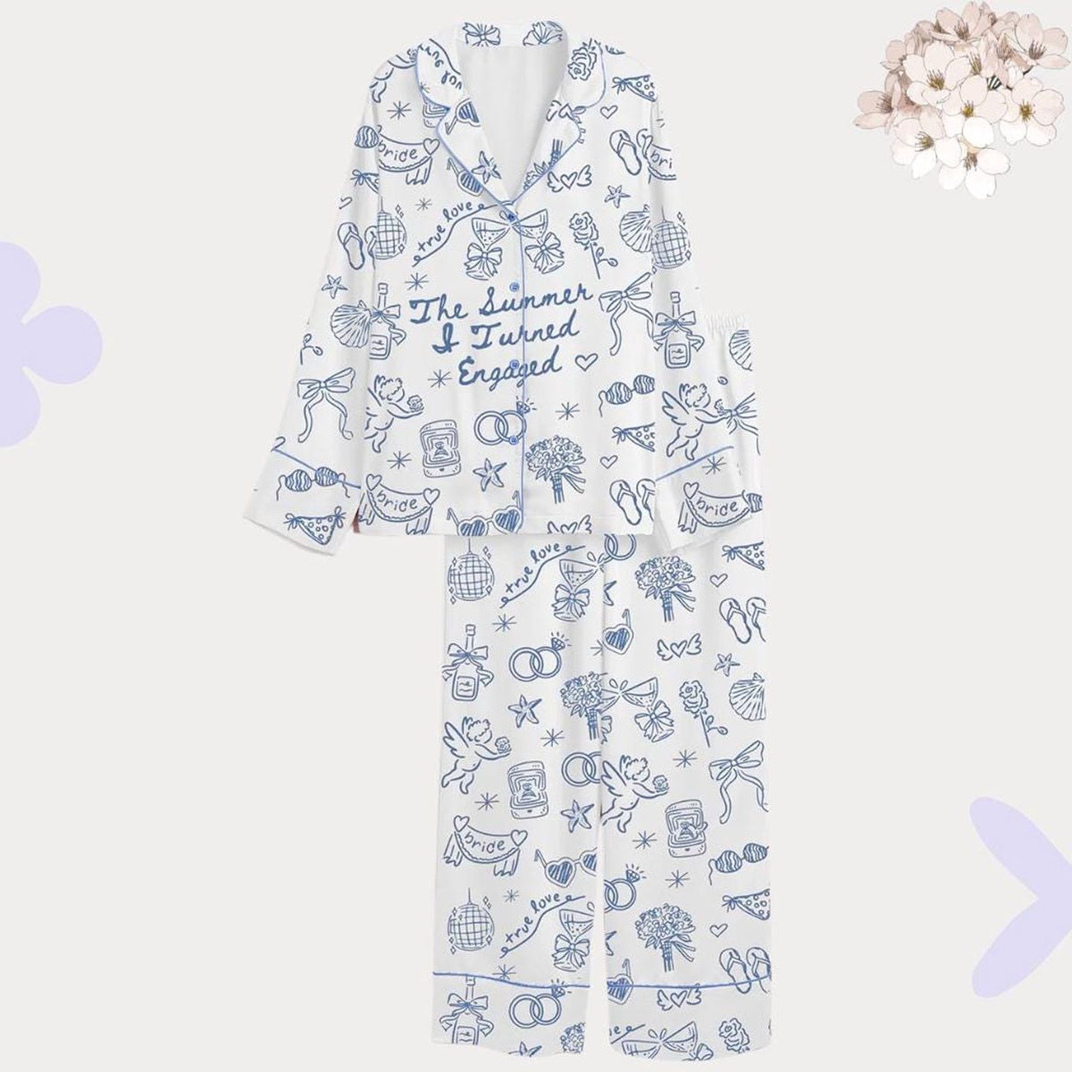 Chic Bridal Toile Pajama Set for Engagement and Bachelorette Parties