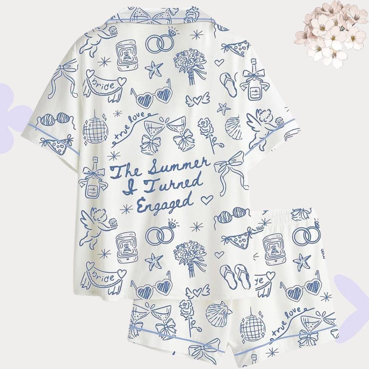 Chic Bridal Toile Pajama Set for Engagement and Bachelorette Parties