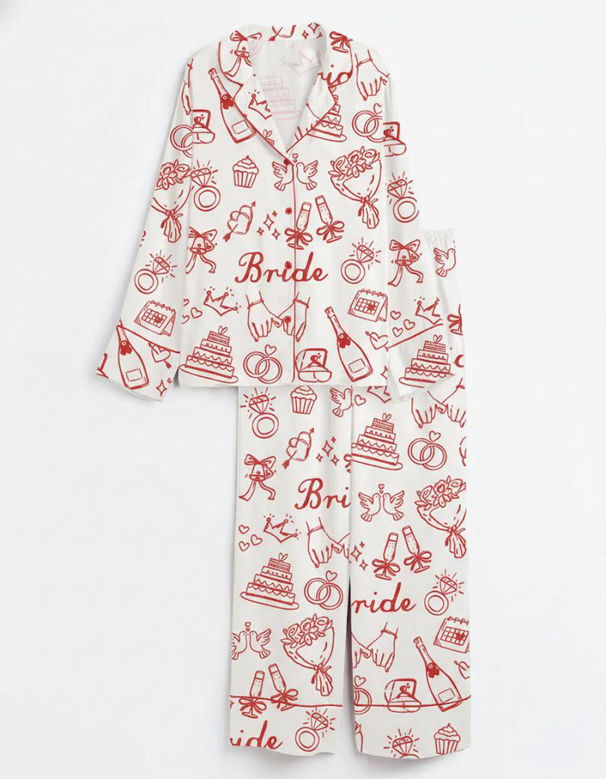 Red Bride Bridesmaid Satin Pajama Set Wedding Nightwear Gifts
