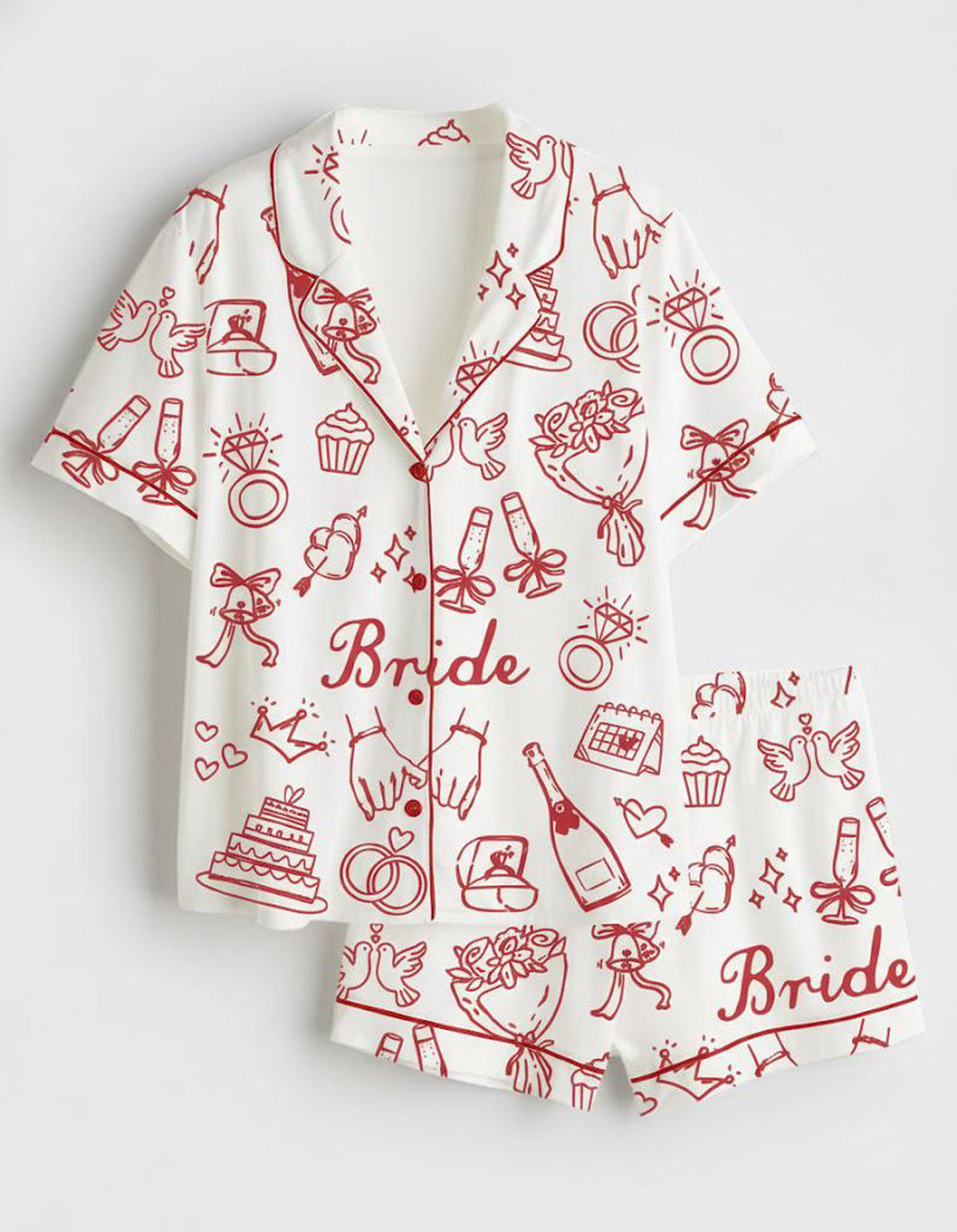 Red Bride Bridesmaid Satin Pajama Set Wedding Nightwear Gifts