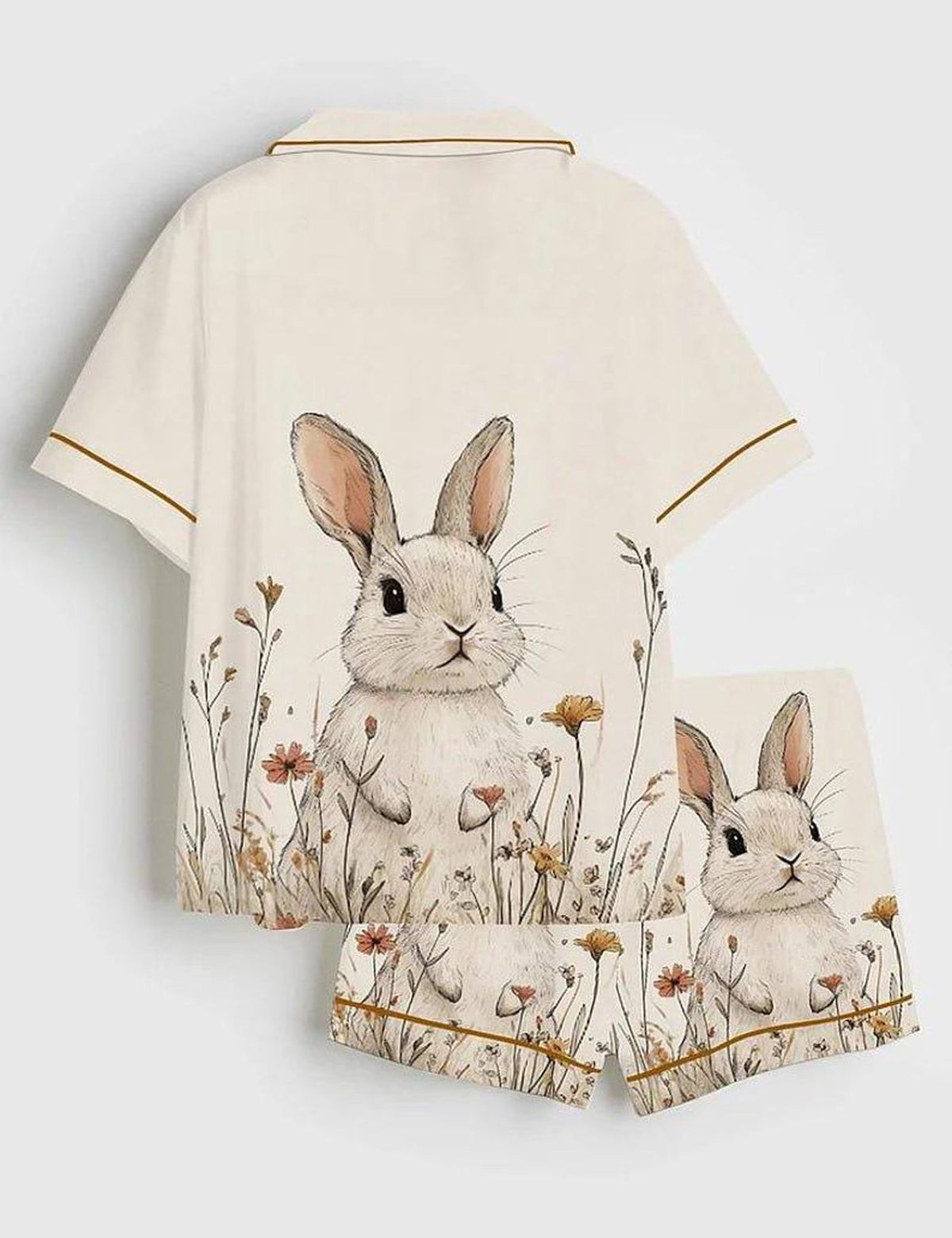 Bunny Pajama Set Women Floral Woodland Sleepwear Gift Her