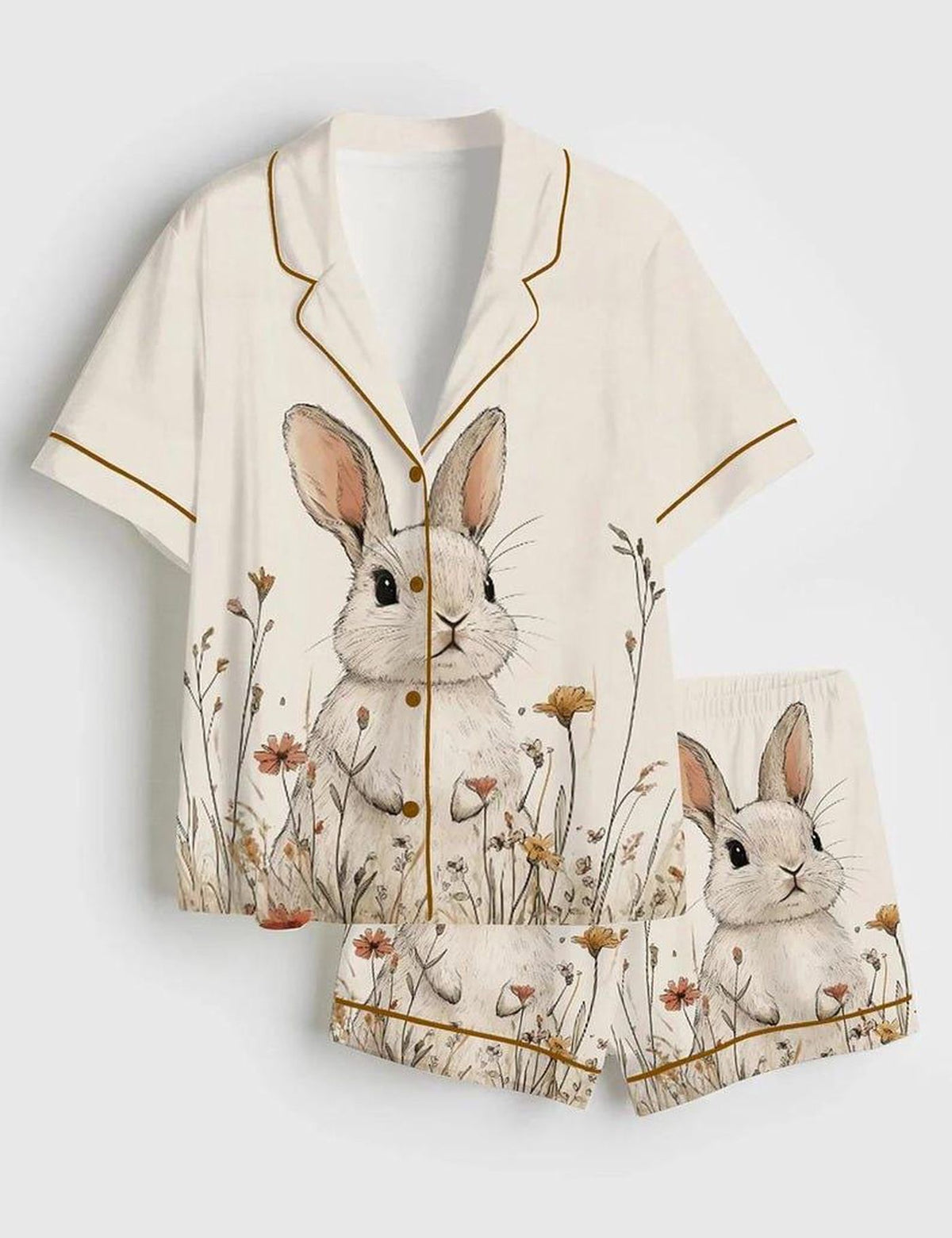 Bunny Pajama Set Women Floral Woodland Sleepwear Gift Her