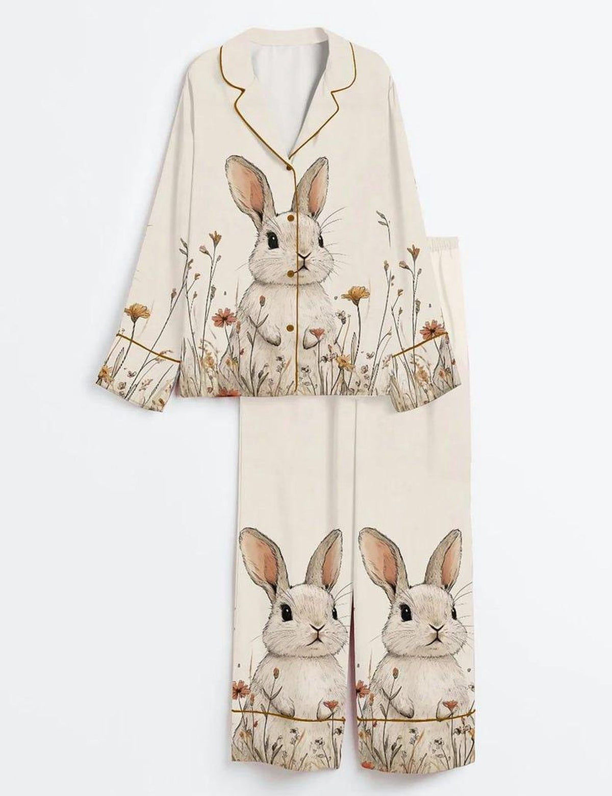 Bunny Pajama Set Women Floral Woodland Sleepwear Gift Her