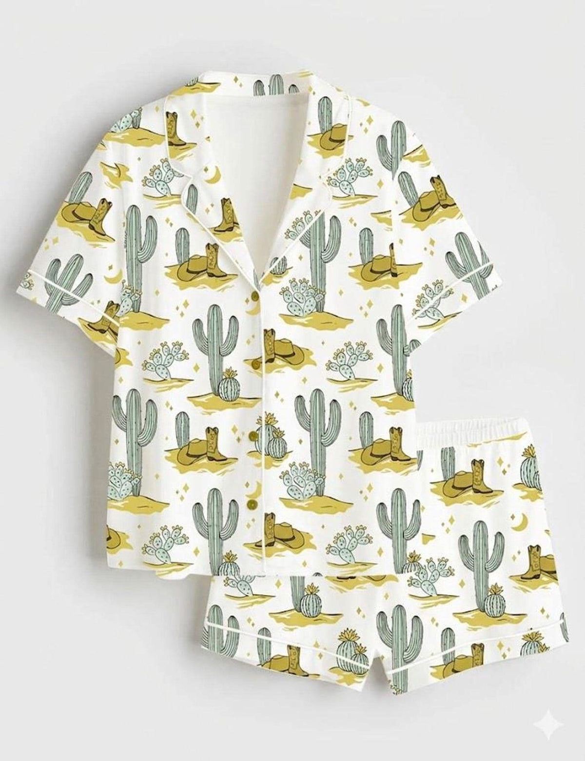 Cactus Cowboy Boots Pajama Set Western Satin Sleepwear Country Girl Gift