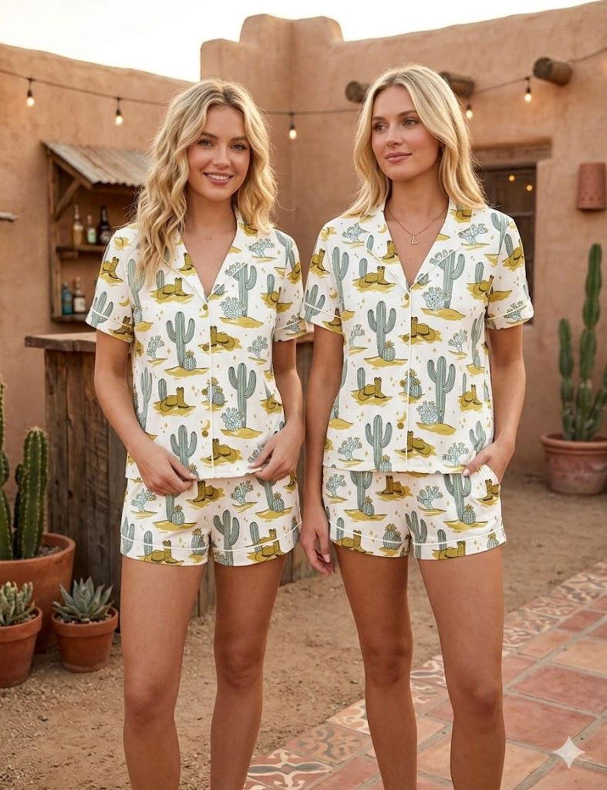 Cactus Cowboy Boots Pajama Set Western Satin Sleepwear Country Girl Gift