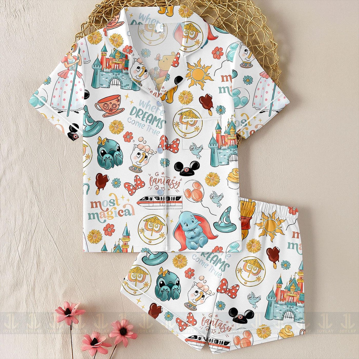 Magical Castle Elephant Satin Pajamas Set Unisex Spooky Season Long Short