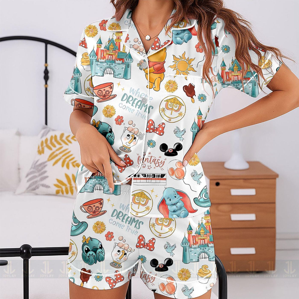 Magical Castle Elephant Satin Pajamas Set Unisex Spooky Season Long Short