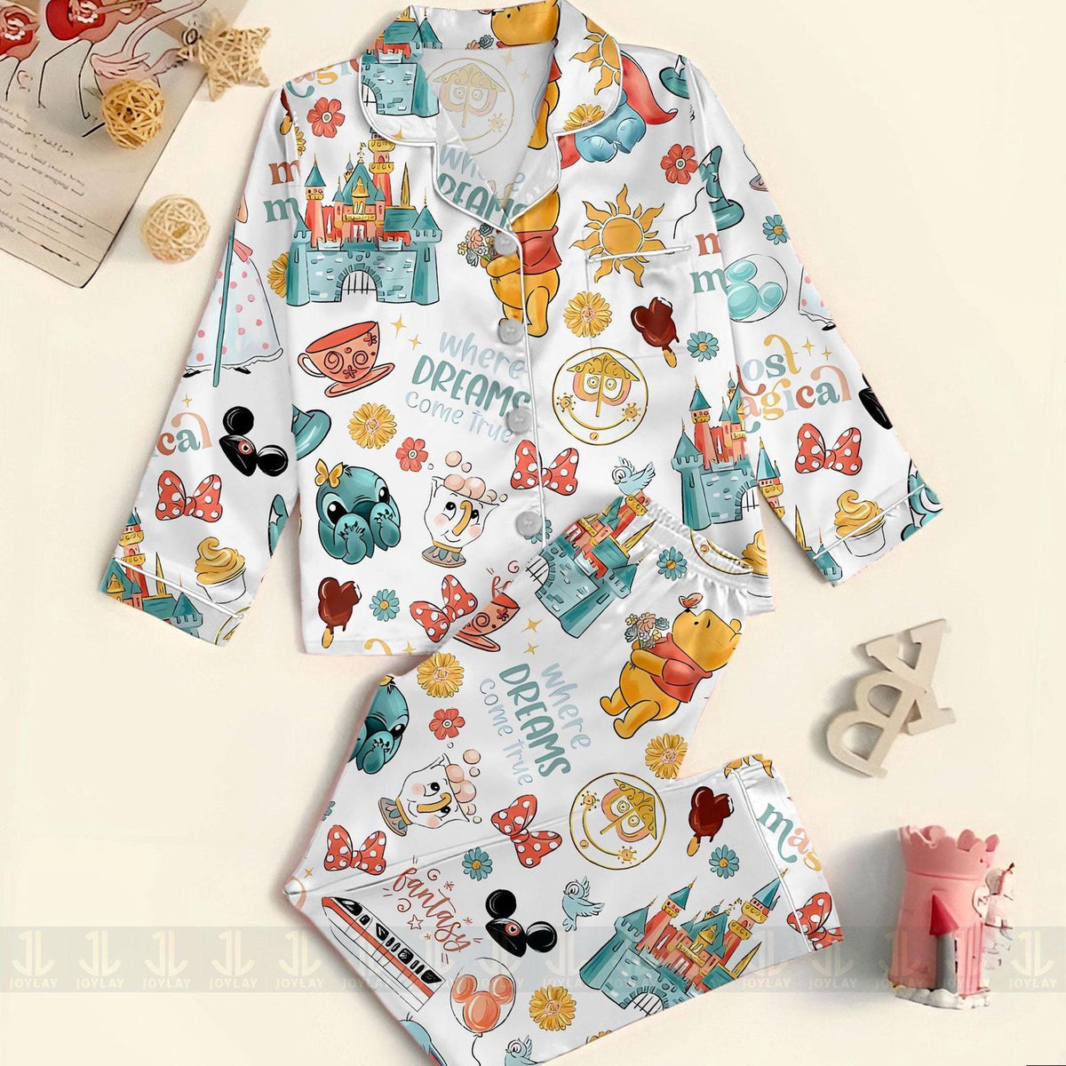 Magical Castle Elephant Satin Pajamas Set Unisex Spooky Season Long Short