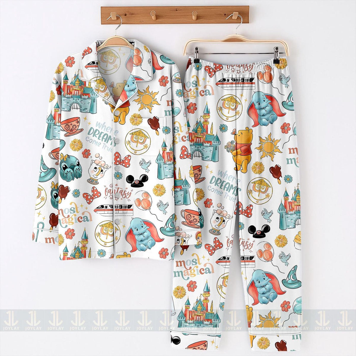 Magical Castle Elephant Satin Pajamas Set Unisex Spooky Season Long Short