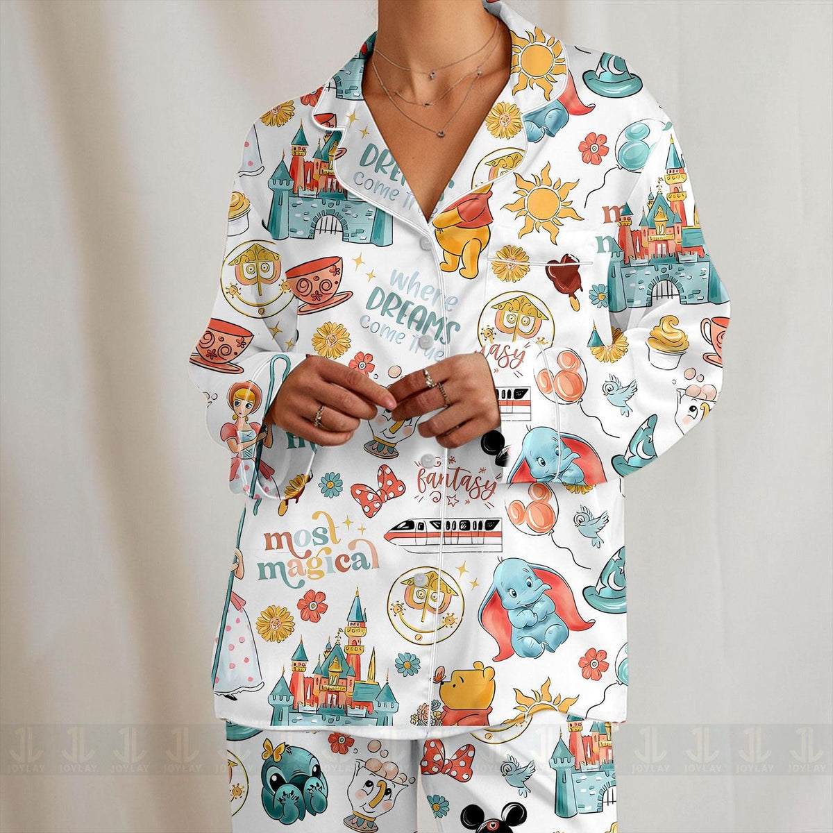 Magical Castle Elephant Satin Pajamas Set Unisex Spooky Season Long Short