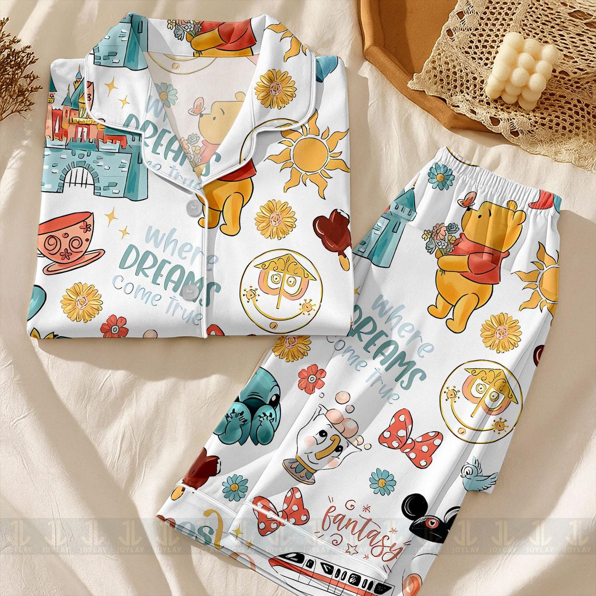Magical Castle Elephant Satin Pajamas Set Unisex Spooky Season Long Short