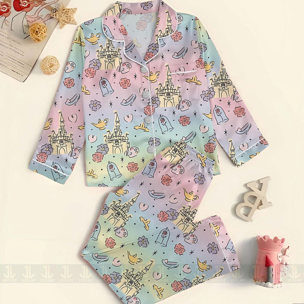 Castle Princess Belle Jasmine Pastel Pajamas Set Unisex Long Short