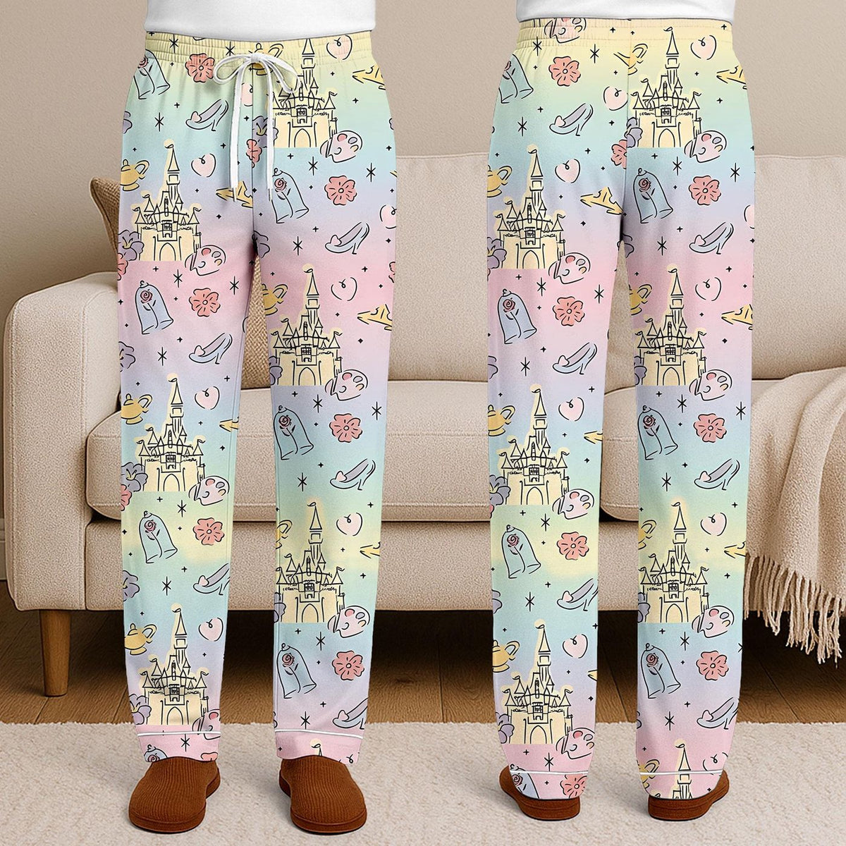 Castle Princess Belle Jasmine Pastel Pajamas Set Unisex Long Short