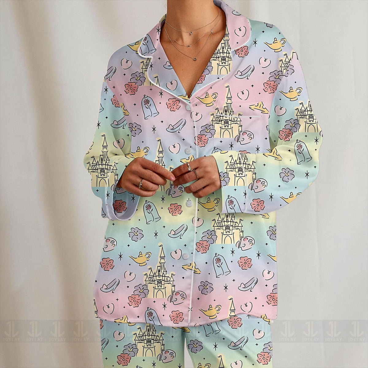 Castle Princess Belle Jasmine Pastel Pajamas Set Unisex Long Short