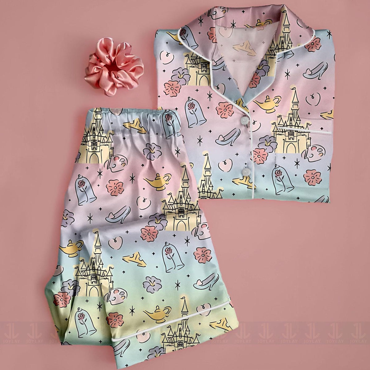 Castle Princess Belle Jasmine Pastel Pajamas Set Unisex Long Short