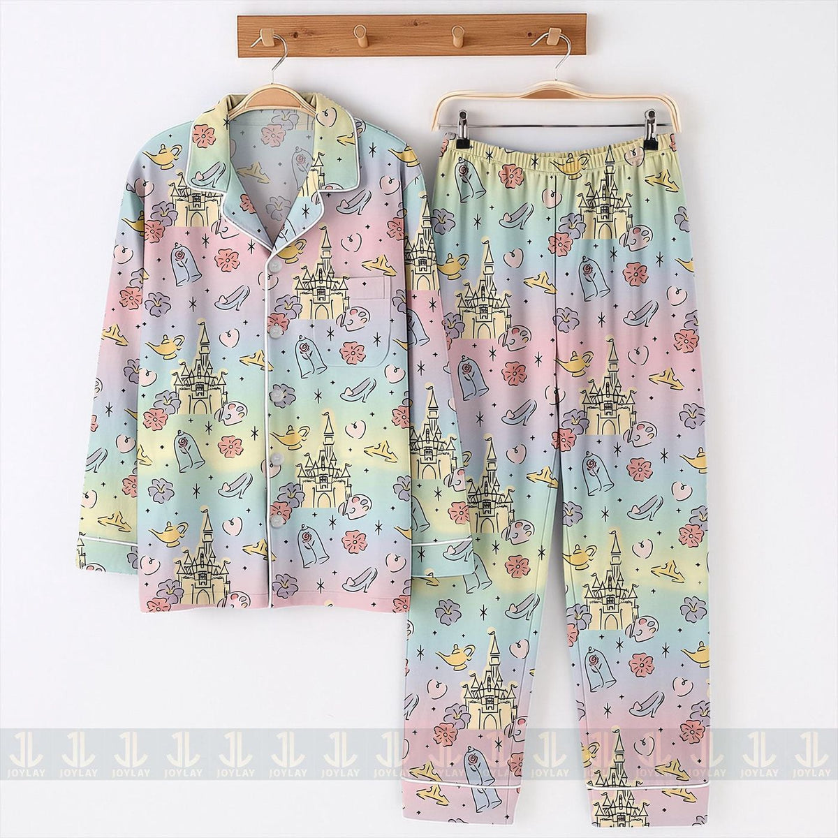 Castle Princess Belle Jasmine Pastel Pajamas Set Unisex Long Short
