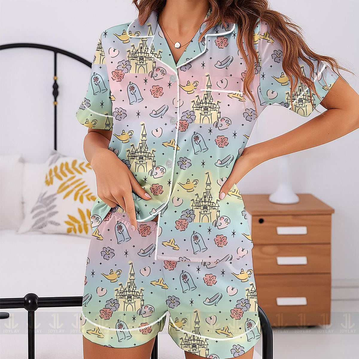 Castle Princess Belle Jasmine Pastel Pajamas Set Unisex Long Short