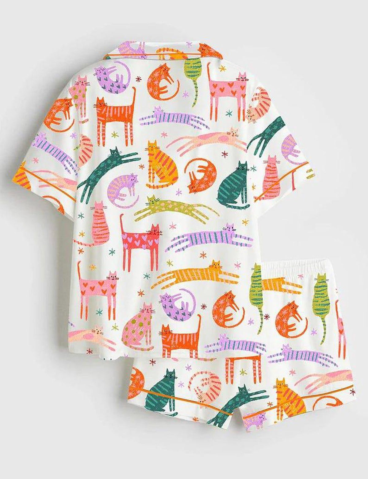 Colorful Cat Pajama Set Women Cute Cat Print Sleepwear