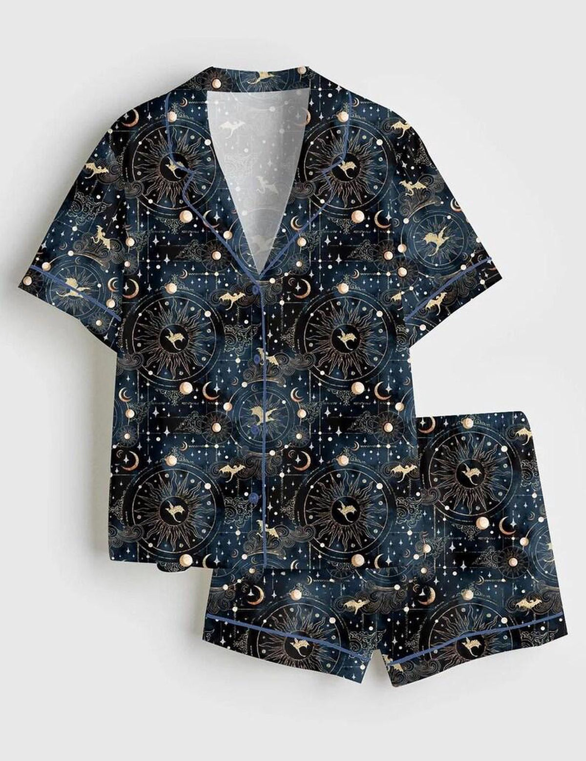 Celestial Moon Star Pajama Set Women Sleepwear Cosmic Lounge