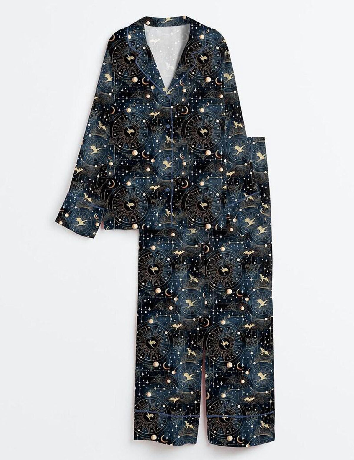 Celestial Moon Star Pajama Set Women Sleepwear Cosmic Lounge