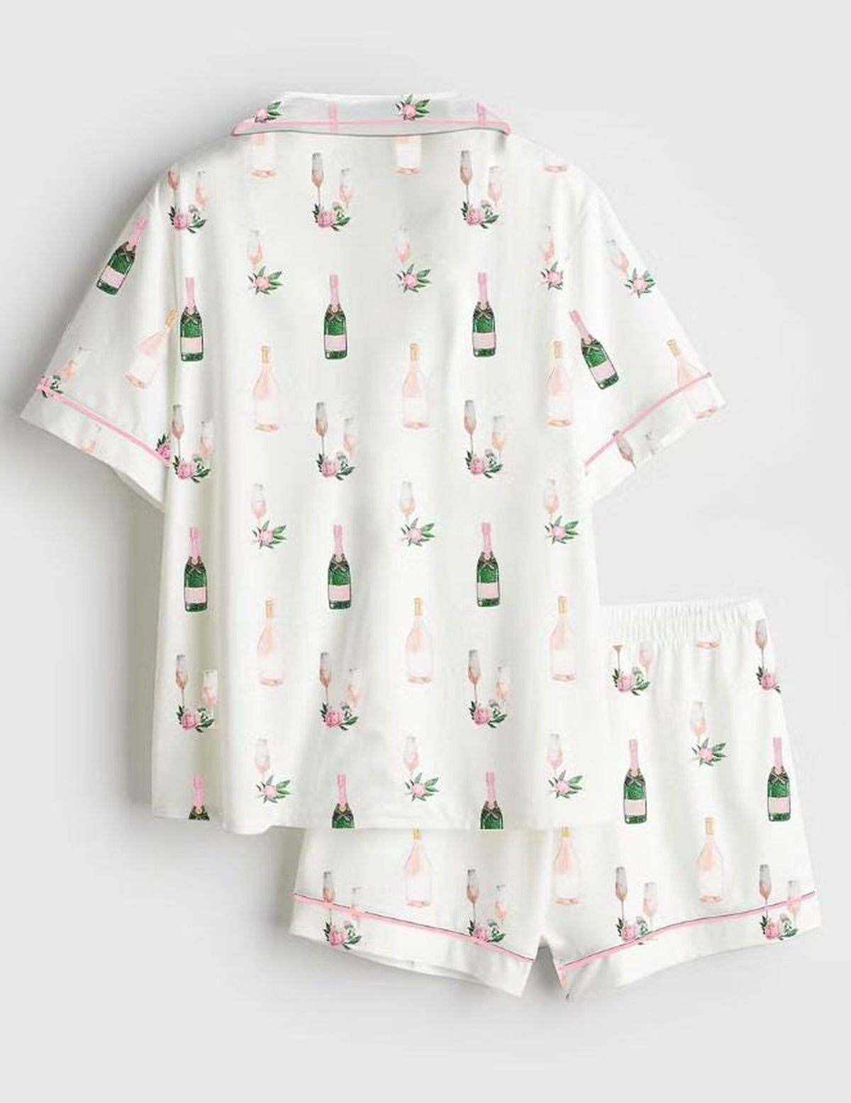 Wine Print Champagne Pajama Set: Stylish Sleepwear for Girls Trip & Getting Ready
