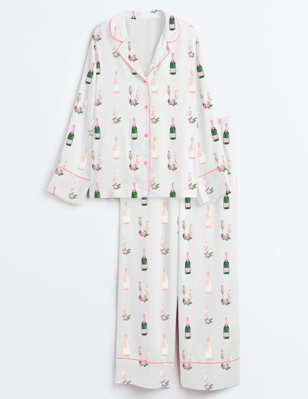 Wine Print Champagne Pajama Set: Stylish Sleepwear for Girls Trip & Getting Ready