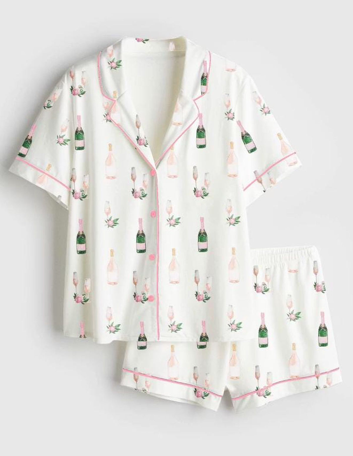Wine Print Champagne Pajama Set: Stylish Sleepwear for Girls Trip & Getting Ready