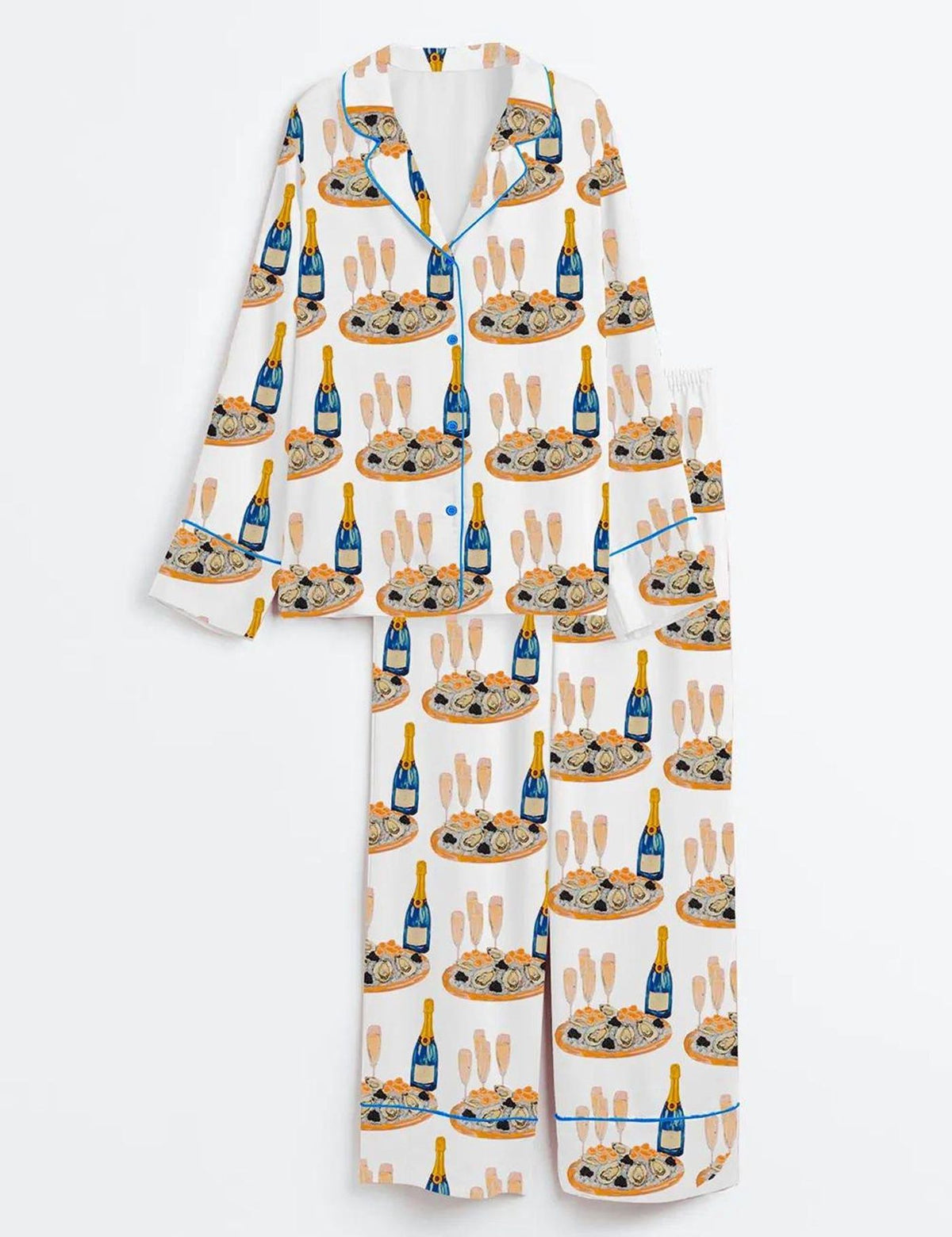 Champagne Oyster Print Pajama Set Women Coastal Brunch Sleepwear