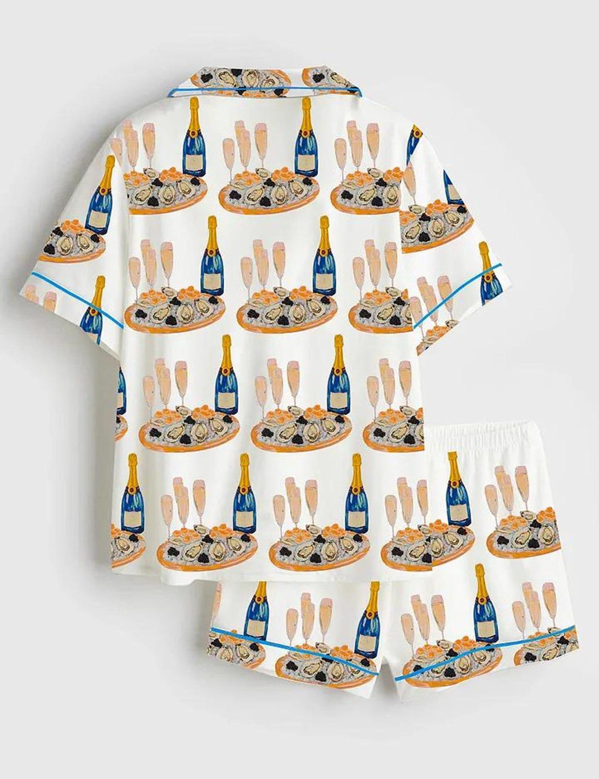 Champagne Oyster Print Pajama Set Women Coastal Brunch Sleepwear