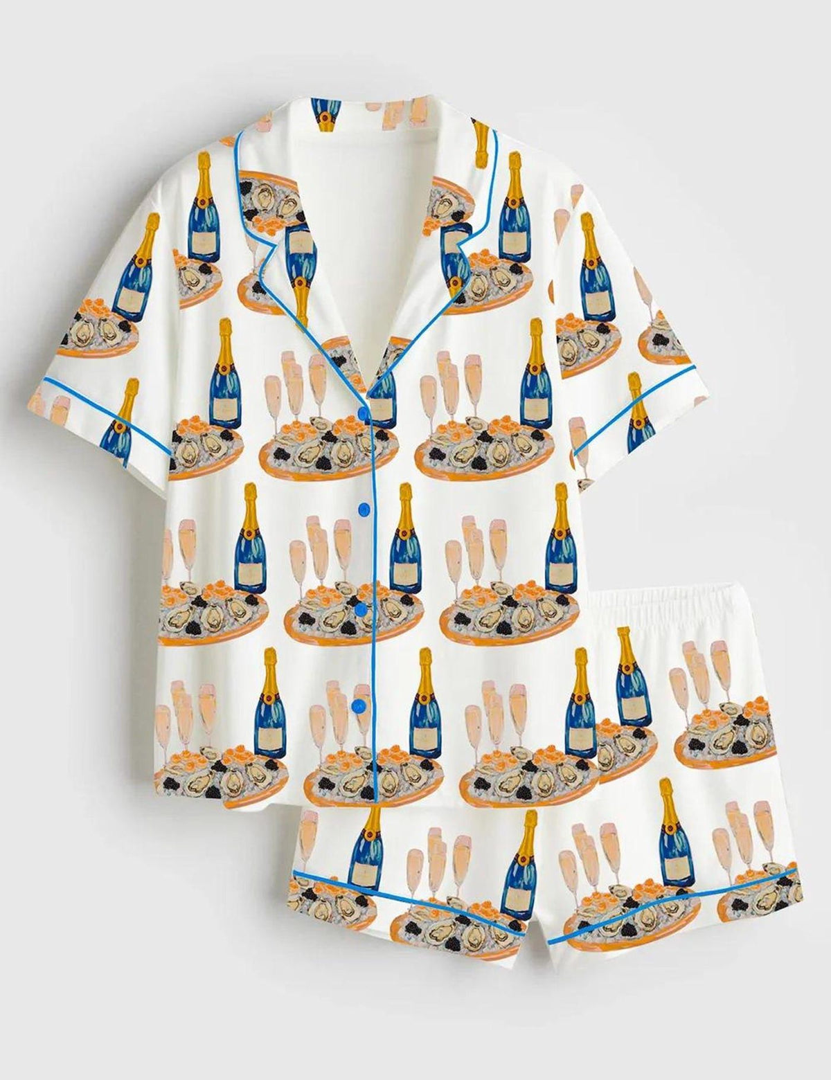 Champagne Oyster Print Pajama Set Women Coastal Brunch Sleepwear