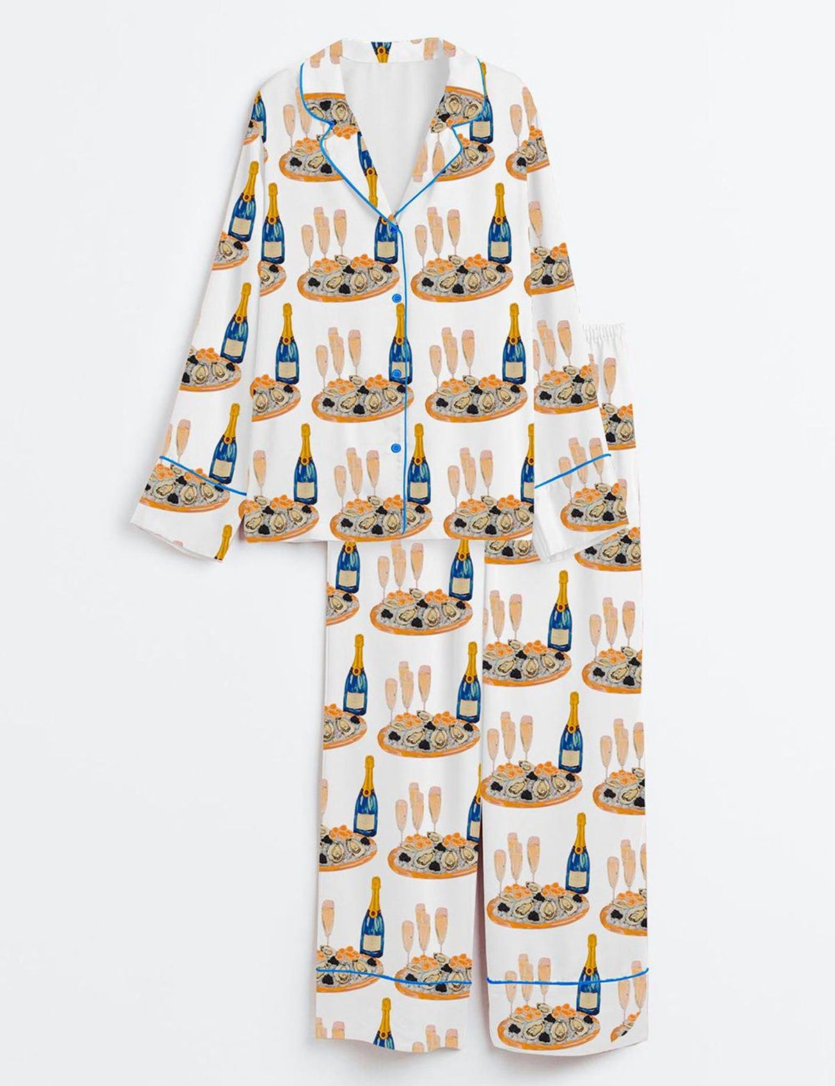 Champagne Oyster Print Pajama Set Women Coastal Brunch Sleepwear