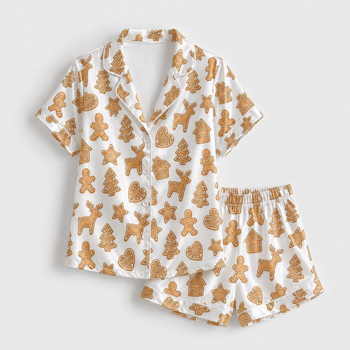 Cheerful Gingerbread Satin Pajama Set - Cute Christmas Sleepwear for Cozy Holiday Loungewear & Festive Winter Gift