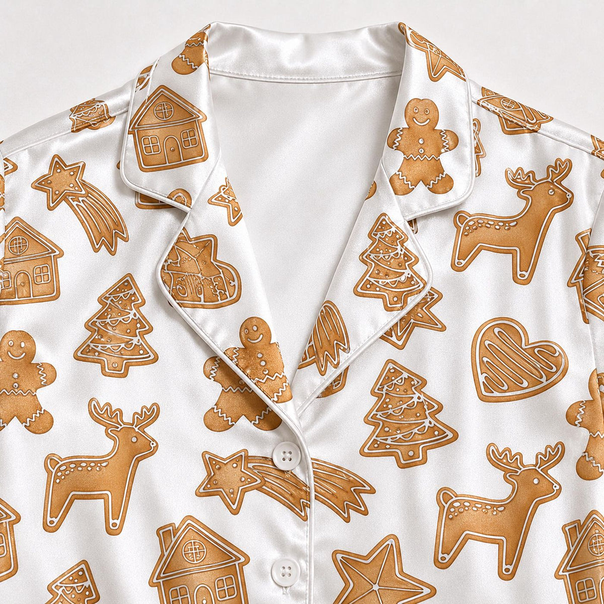 Cheerful Gingerbread Satin Pajama Set - Cute Christmas Sleepwear for Cozy Holiday Loungewear & Festive Winter Gift
