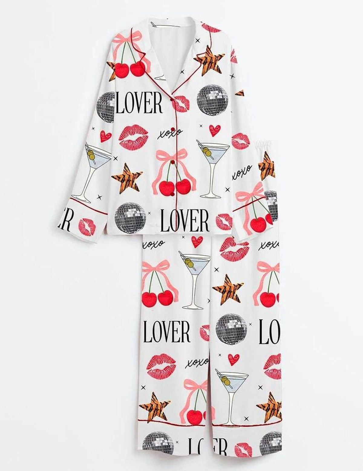 Cherry Print Coquette Pajamas Women Sleepwear