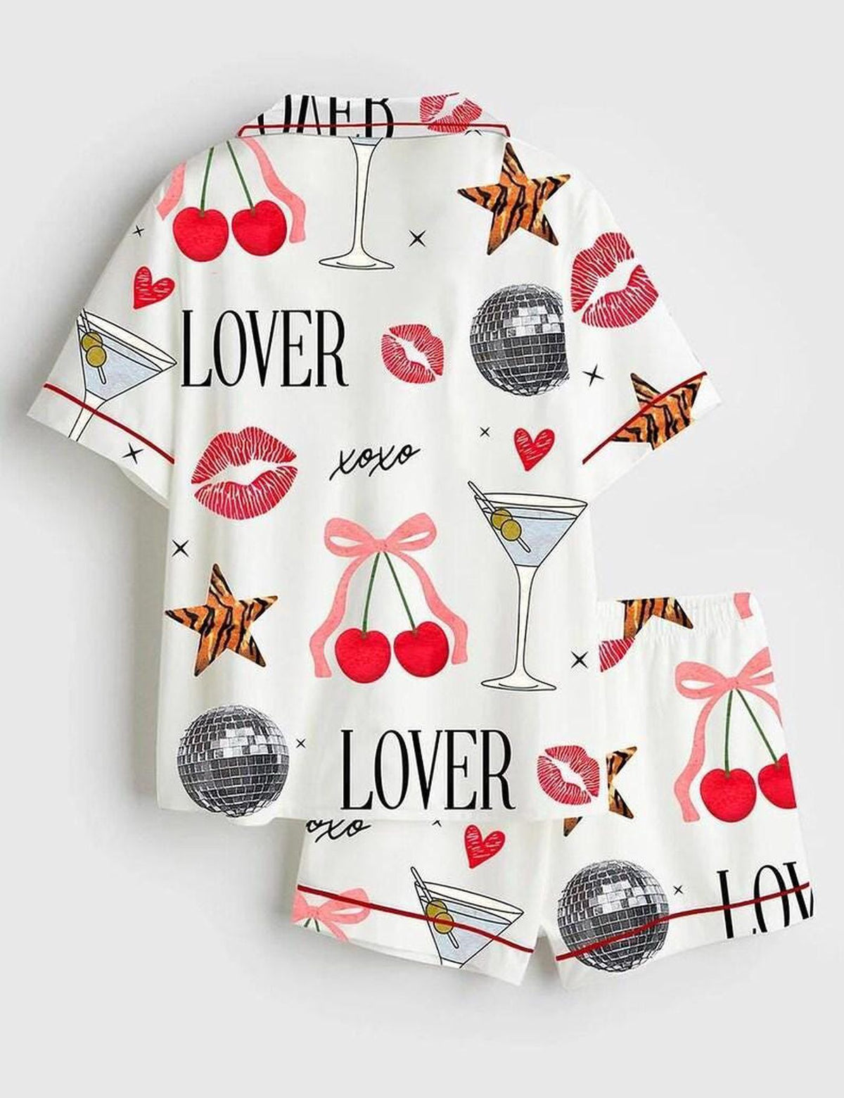 Cherry Print Coquette Pajamas Women Sleepwear