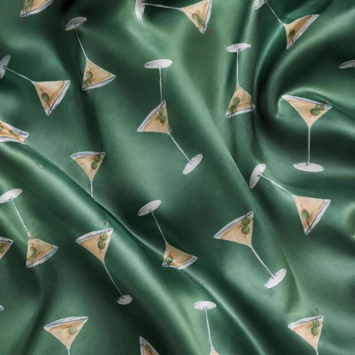 Forest Green Cocktail Martini Pattern Satin Pajama Set - Chic Lounge Ensemble