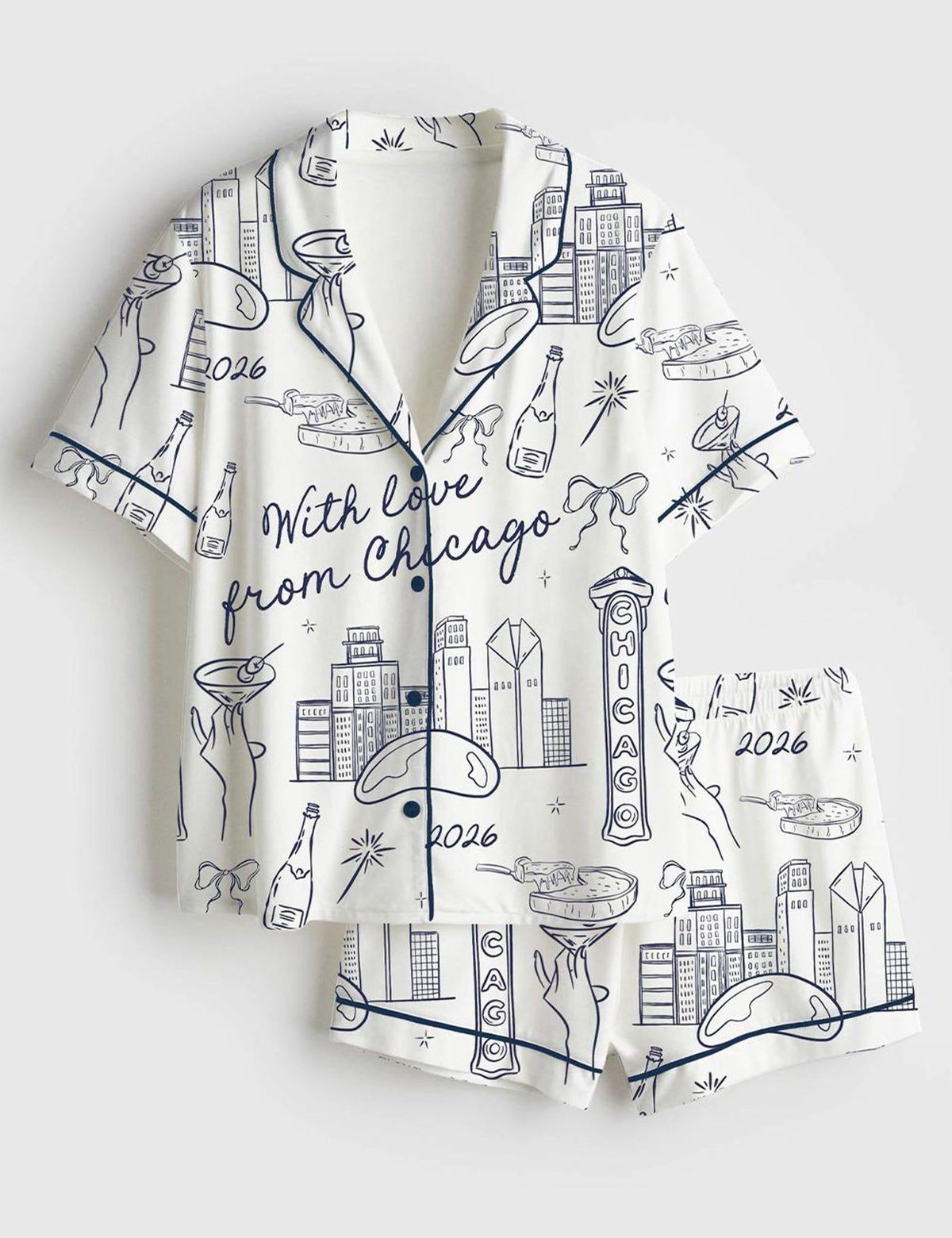 Chicago Skyline Pajama Set Women Summer Travel Theme