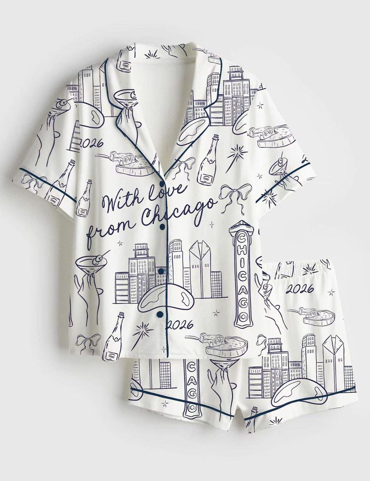 Chicago Skyline Pajama Set Women Summer Travel Theme