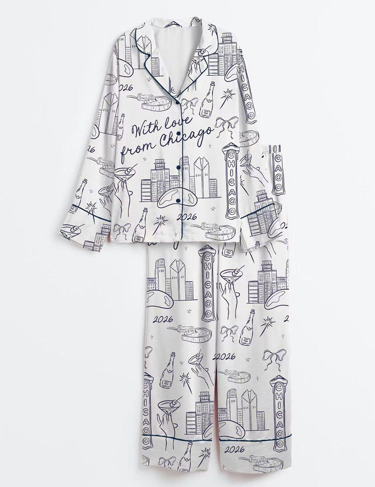 Chicago Skyline Pajama Set Women Summer Travel Theme
